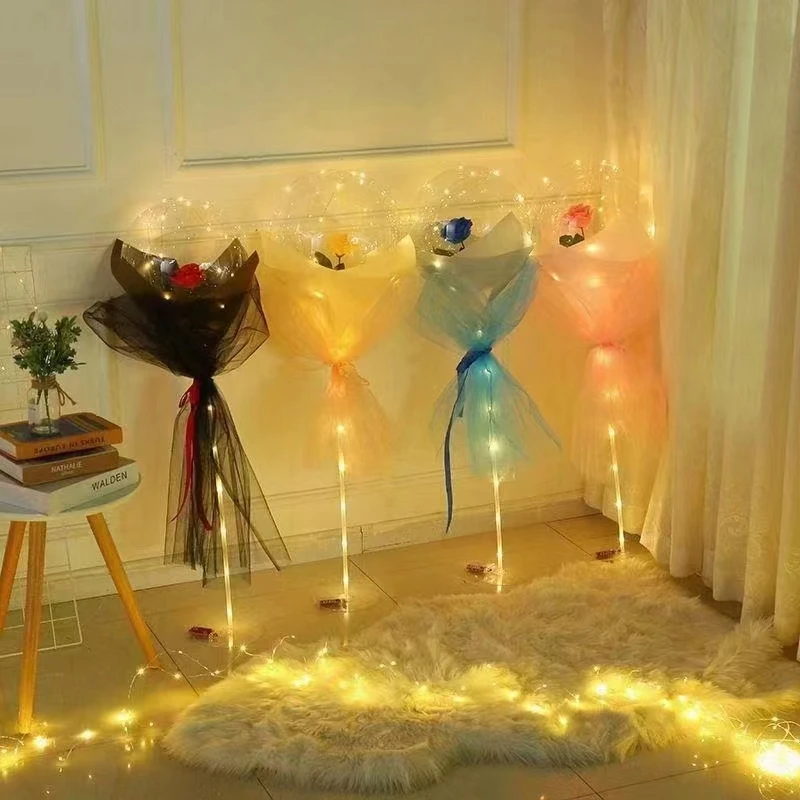 Led rose Bobo Balloon Wholesale Hot Sell Model Light Glowing Cartoon Shape Balloon Material Package DIY Toys Ballon Sets Gift