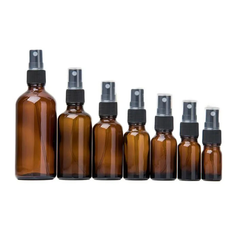 black fine mist sprayer dispenser for essential oils chemistry lab chemicals colognes perfumes amber glass spray bottle