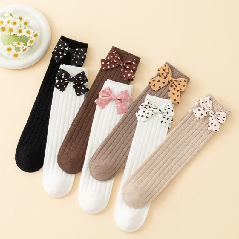 Новинка; Стильные детские носки для новорожденных; Осень-зима; Длинные прямые выше колена с бантом девочек; Оптовая продажа