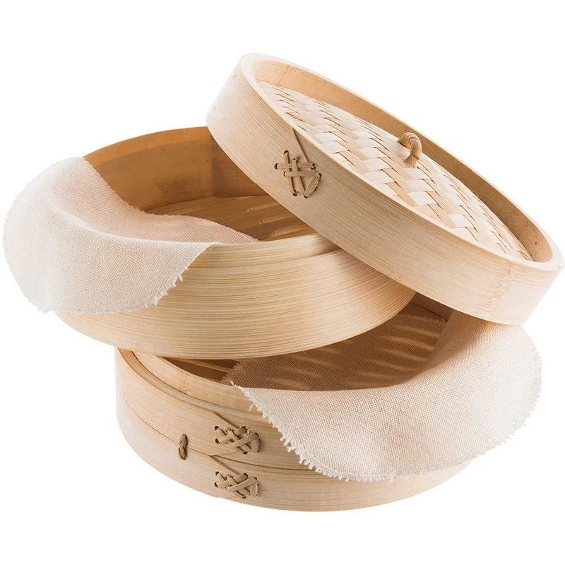 Bamboo Steamer Handmade Basket, Traditional 2-Tier Design - 8 Inch - For Dumplings, Rice, Dim Sum, Vegetables, Fish and Meat
