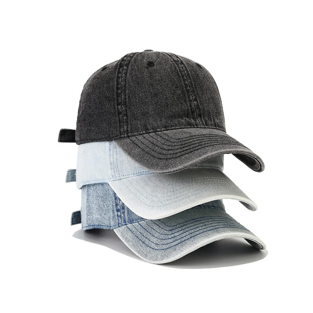 Wholesale Vintage Blank Worn Out Washed Style Gorras Sunhat 6 Panels Baseball Cap Distressed Faded Denim Dad Hat Jean Blue Hat