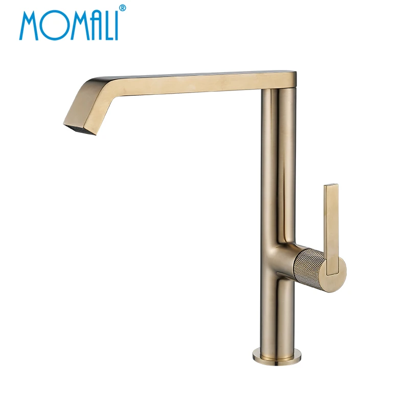 Momali stylish knurling luxury golden matte black metal gun swivel brass brushed gold faucet kitchen with quality guarantee