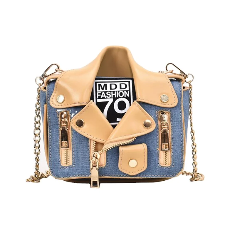 
New Fashion Designer Bags Handbags Women Famous Brands Purses And Handbags Jacket Shaped Punk Jeans Mini Crossbody Shoulder Bag 