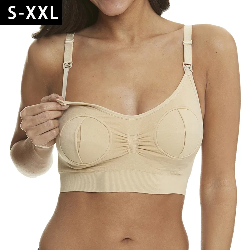 Wholesale OEM in Stock Custom Logo Seamless Wireless Hands-Free Pumping & Maternity Nursing Bra in One for Breastfeeding