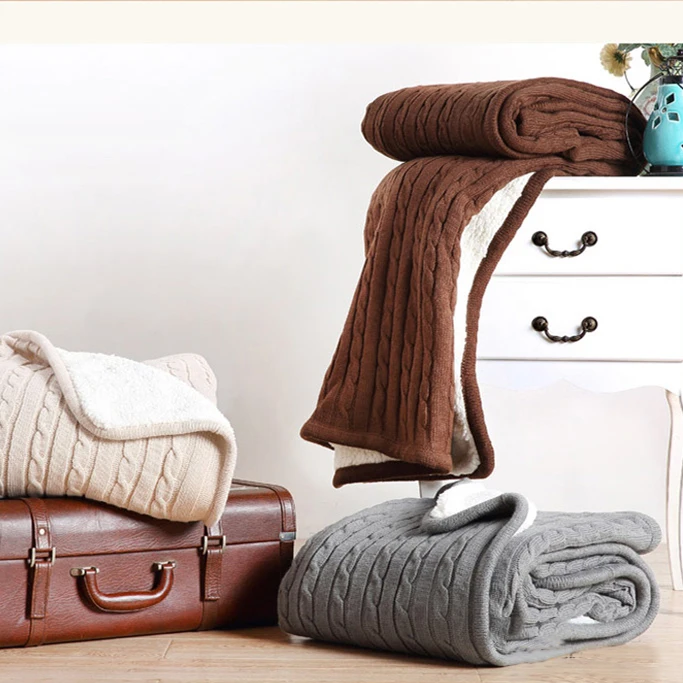 Custom super soft heavy bed wool 100% cotton linen kids weighted chunky knit throw blanket for winter autumn