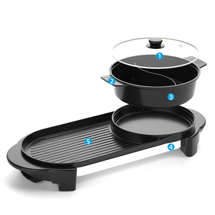 indoor tabletop electric hotpot bbq electric griller bbq korean electric smoker bbq grill manufacturer smokeless with hot pot