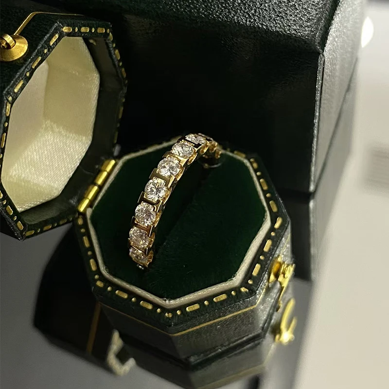 18K Real Gold Round Brilliant Eternity Band 3mm DEF VS Lab Diamond Iced Out Engagement Ring Wedding Band for Couple