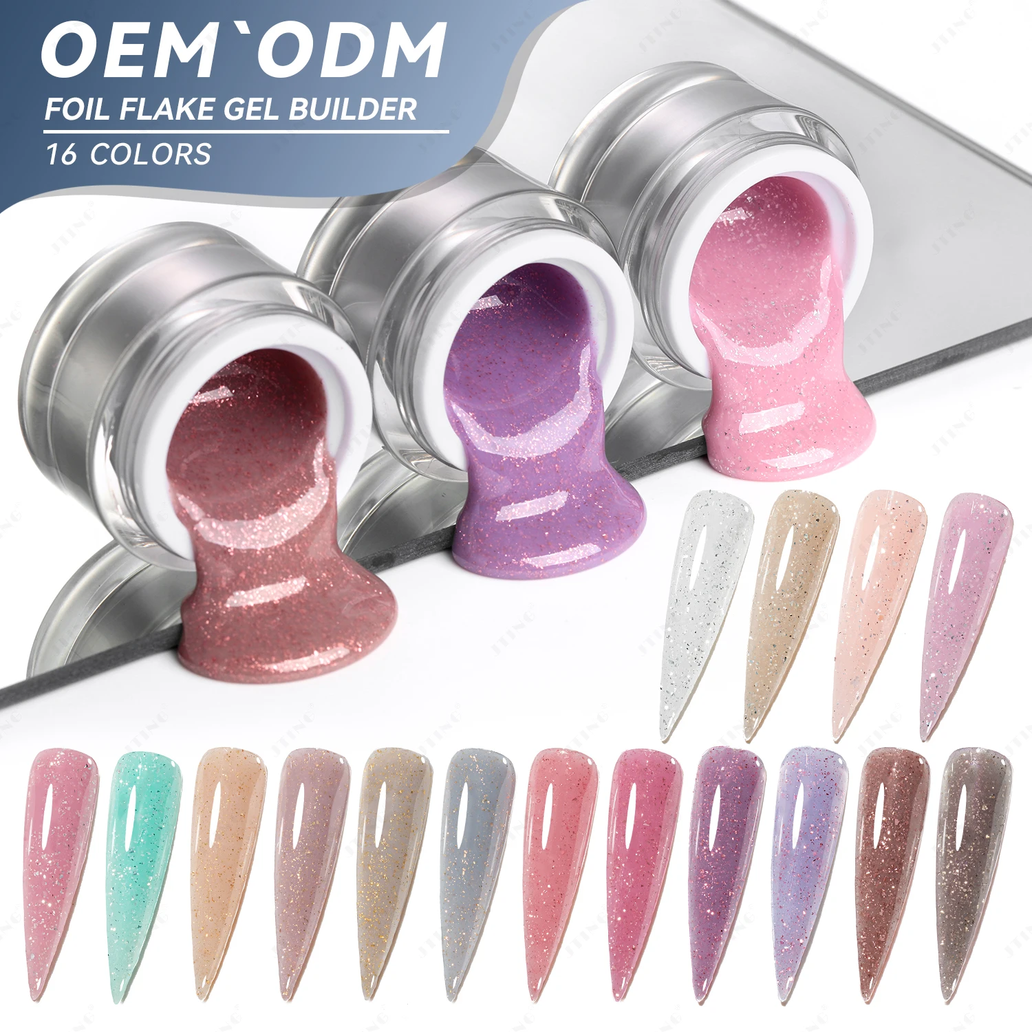 JTING Long Lasting 16colors Foil Flake Gel Builder UV/LED Nail Extension Soak Off Construction Gel No Yellowing Gel Builder