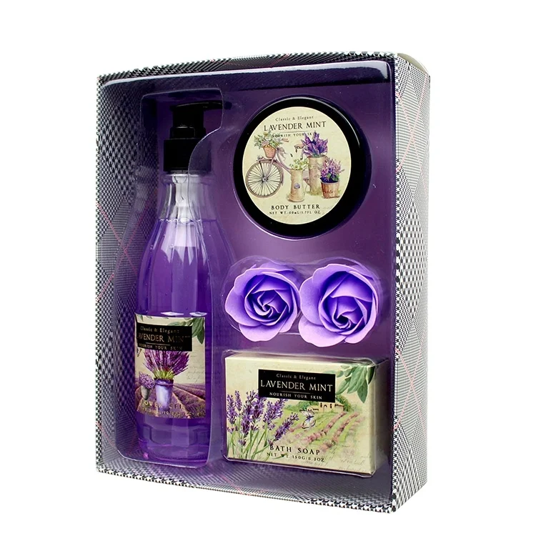 Hot sale lavender fragrance paper box natural women bath gift set