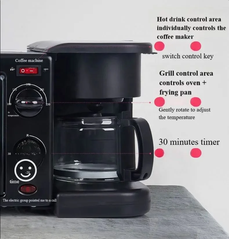Household Multifunction Breakfast Maker Machine Temperature Control Breakfast Sandwich Maker 3 In 1 Breakfast Makers