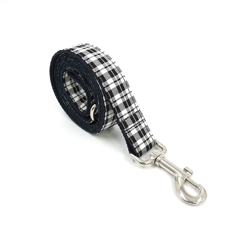 Classic black white check design luxury designer pet collar and leash dog gps tracking engraved personalized buckle pet collar