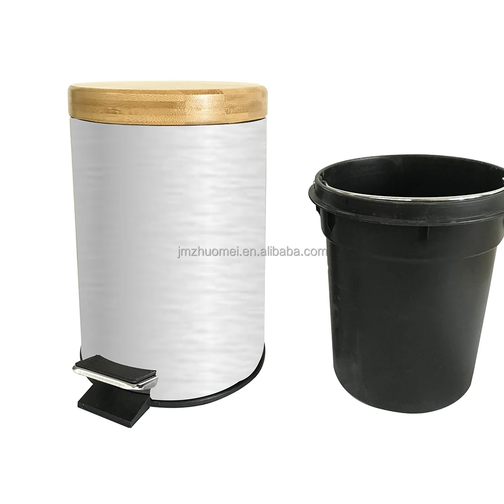
Fashion 3L 5L Waste Foot Pedal Dust Bin Bamboo lid Stainless Steel Plastic trash can In Bathroom 