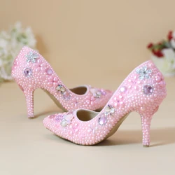 Wholesale Cheap Pink Pearl Sexy Wedge Shoes Woman Pumps Wedding Peep Toes Heels