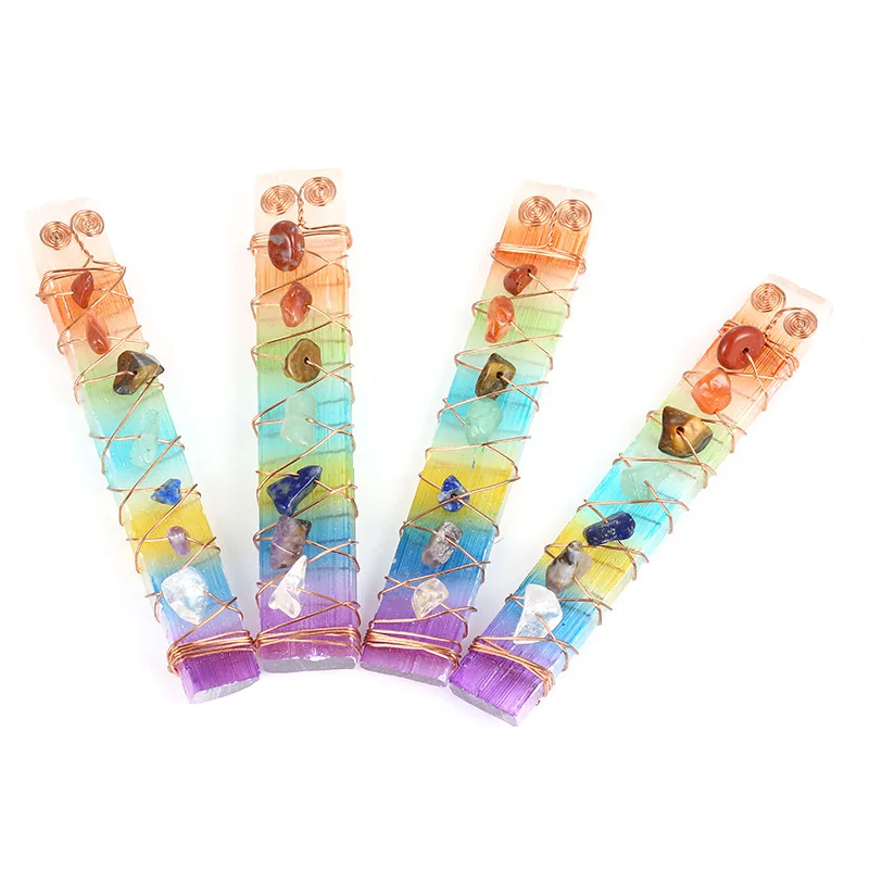 7 colors natural chip stone Hand-Wound Twisted Wire Irregular gypsum stone dyed colorful strip handle piece jewelry ornament