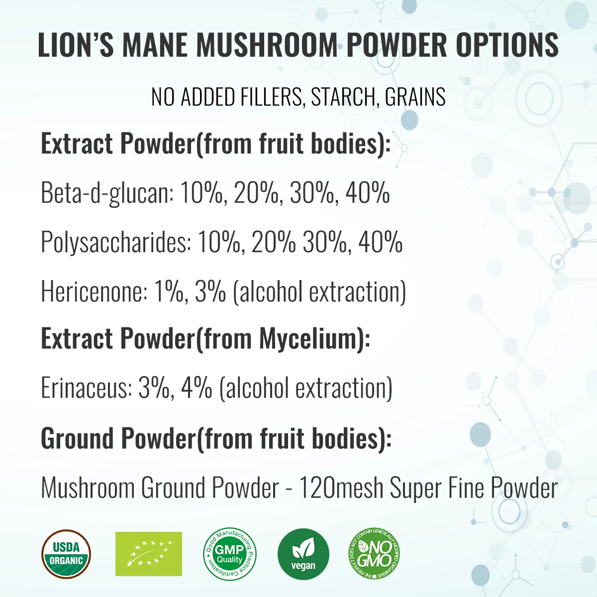 QST-023 высококачественный порошок экстракта грибы льва 30% бета D глюкан для развития