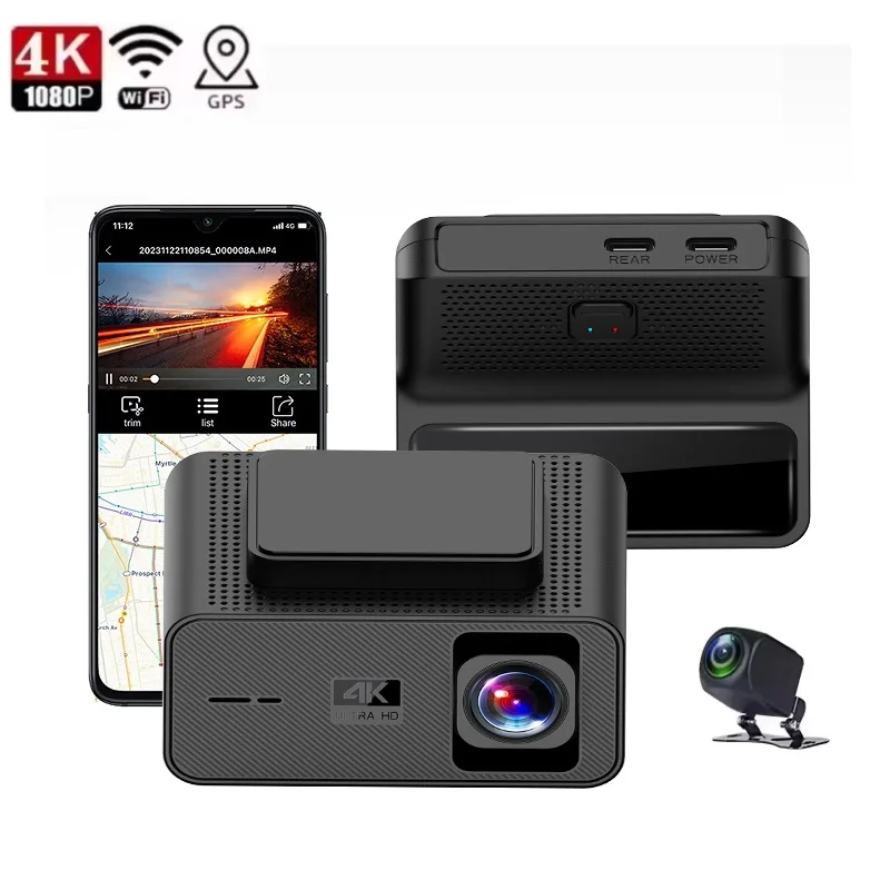 mini Ultra HD 4K Dash Cam Front and Rear Dual Camera Support WIFI GPS & App Control 24H Parking Monitor support 256g SD Card