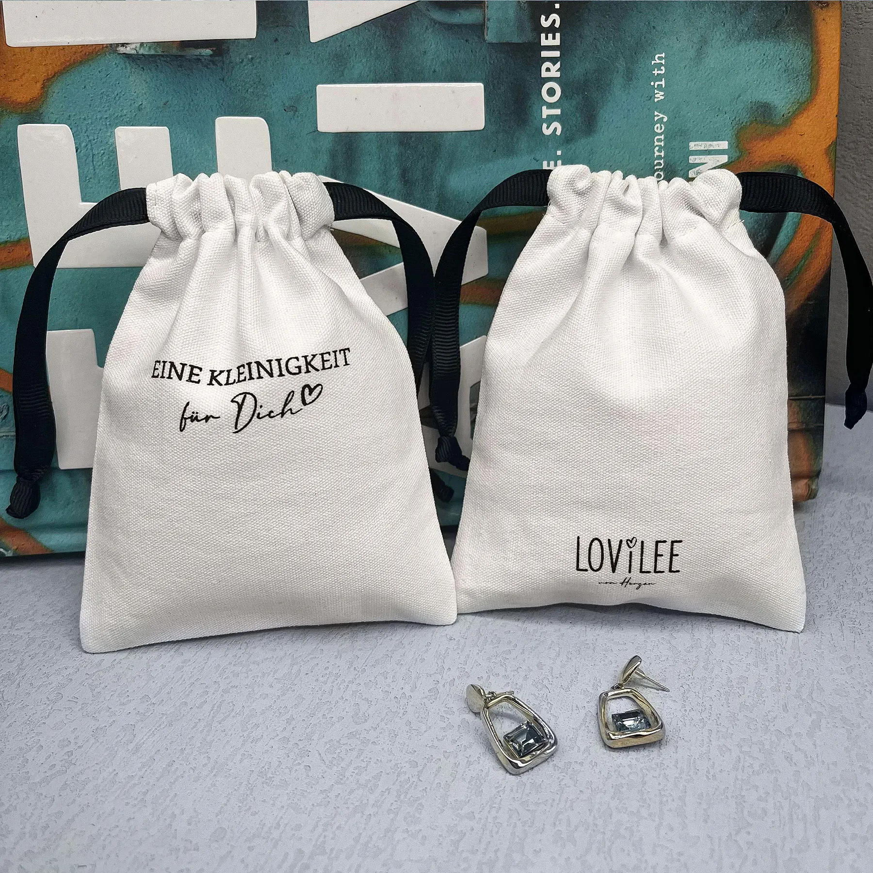 Custom Logo Printed Thick Cotton Canvas Drawstring Jewelry Pouch  with Grosgrain Gift Dust Cotton Drawstring Pouch For jewelry