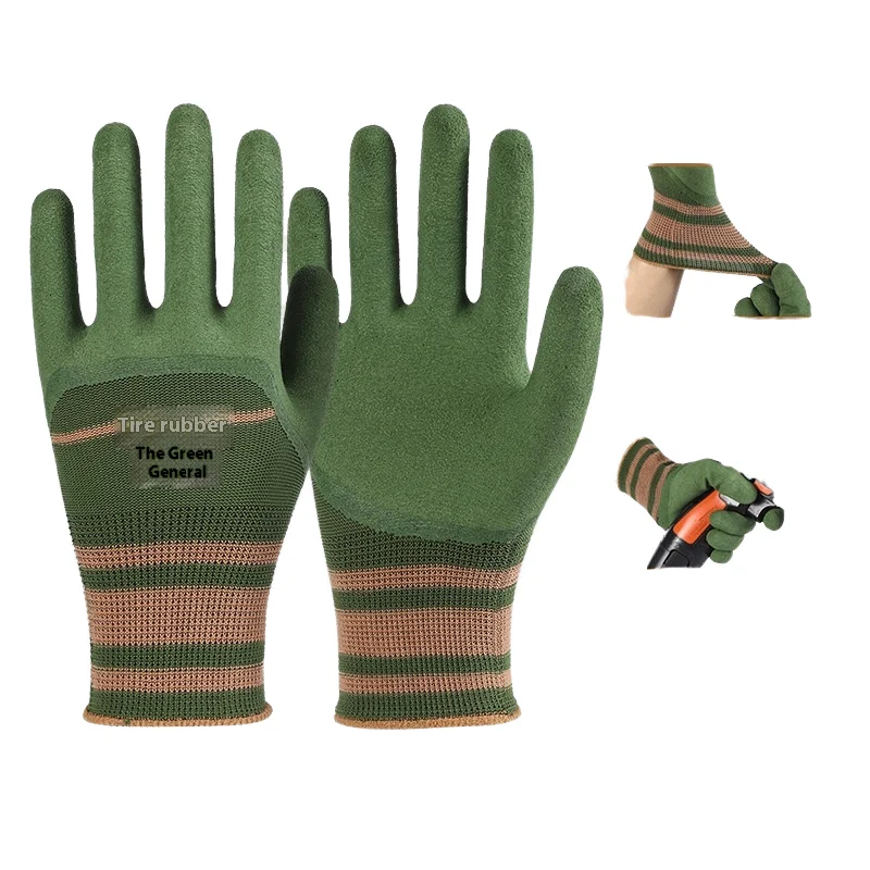 Green Latex Safety Gloves for General Labor Abrasion Non-Slip Rubber Tire Construction Breathable Steel Bar Home Work Wholesale