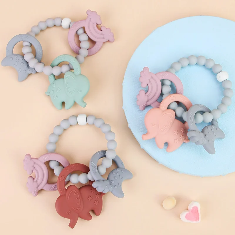 Customization 2 in 1 New Chew Ring Ball Kid Stacking Silicone Rattles Teether Baby Teething Toy For Babies