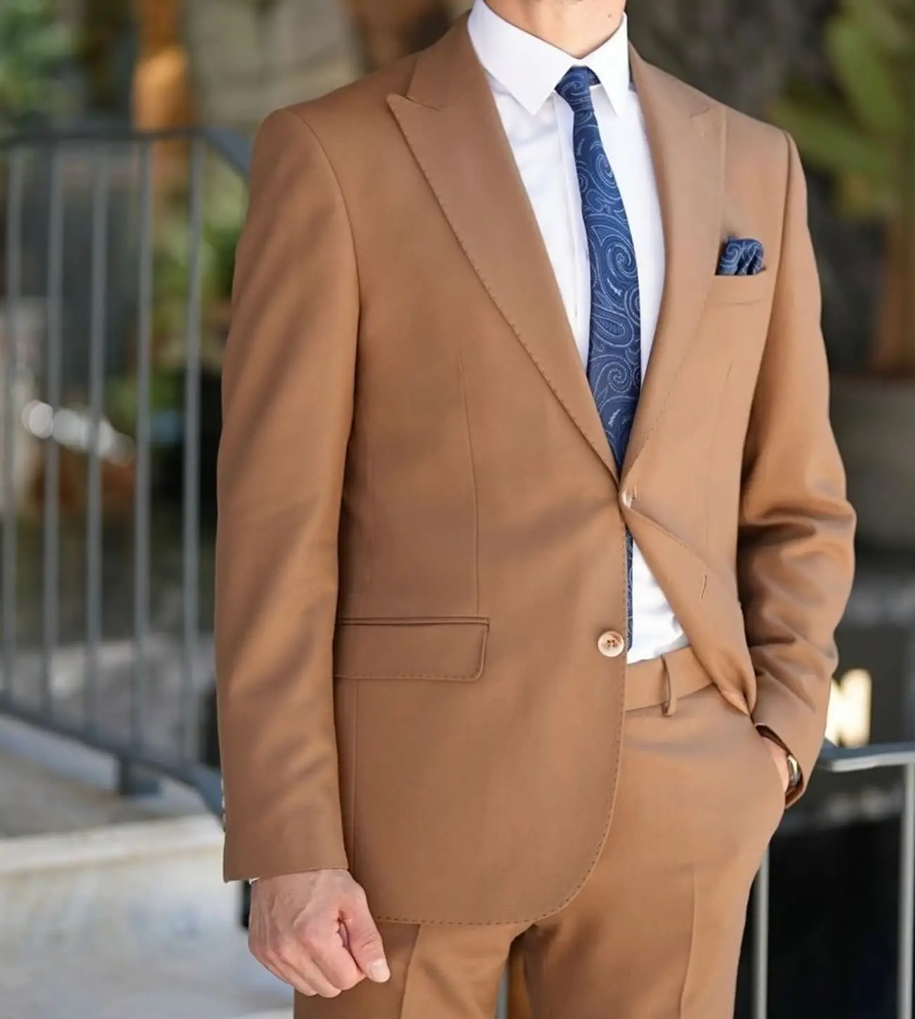 Custom Fashion Design Brown Khaki Men Suit Slim Fit Business Blazer Suit For Men