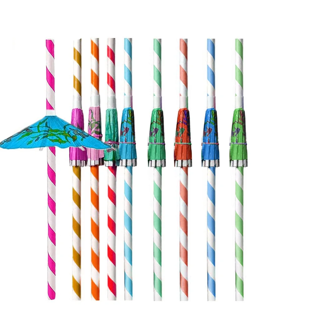 Wholesale Colorful Paper Straws  Hat Body Cocktail Drinking Straw Fruit Decoration Paper Straw With Umbrella