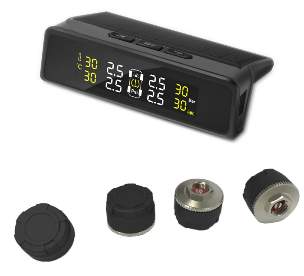 Автомобильная система контроля давления в шинах TPMS с солнечной зарядкой HD цифровой ЖК-дисплей сигнализация беспроводные внешние