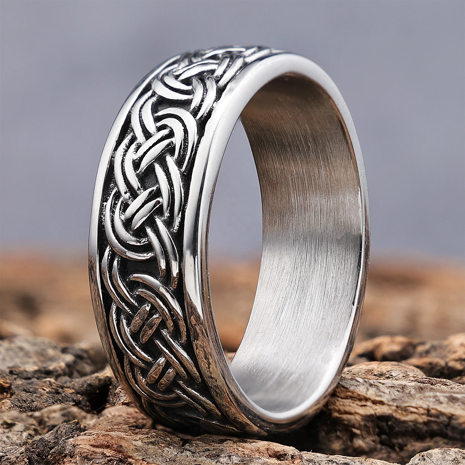 Ready to ship wholesale vikings vintage silver stainless steel irish wedding celtic knot band rings for men women size 7-13