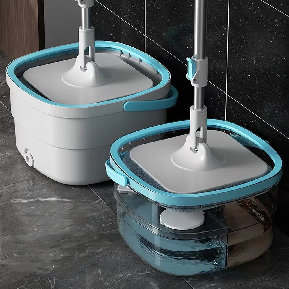 Steel Swivel Handle Floor Mop with Bucket Rectangle Shape Spin Floor Cleaner Square Mop Design