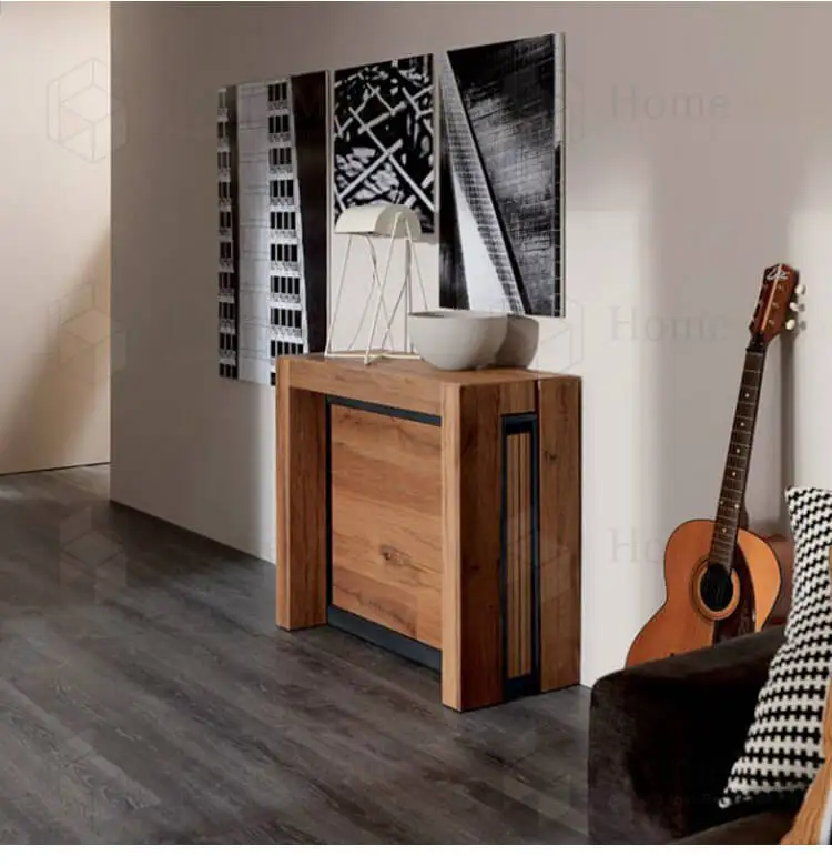 Nordic Furniture Extendable Wooden Invisible Dining Room Table Chair Set Rectangular Folding Space Saving Dining Table