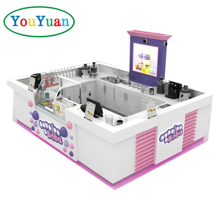 Wooden bubble tea kiosk mall juice counter design fresh fruit juice kiosk bubble tea shop furniture