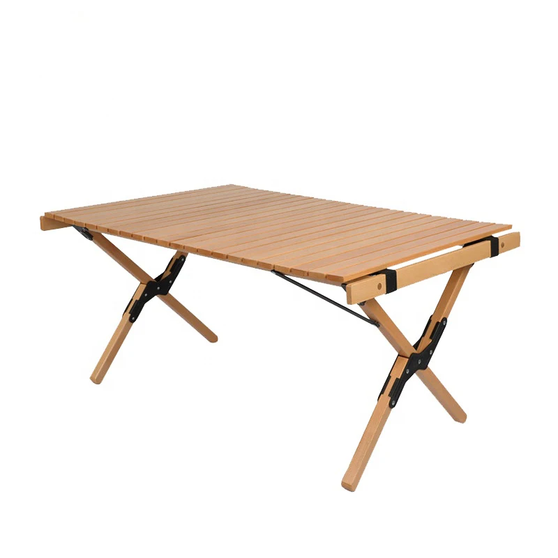 Multifunction 2 in 1 Camping Folding Roll Wooden Table Outdoor Portable Picnic Tables BBQ Foldable Desks