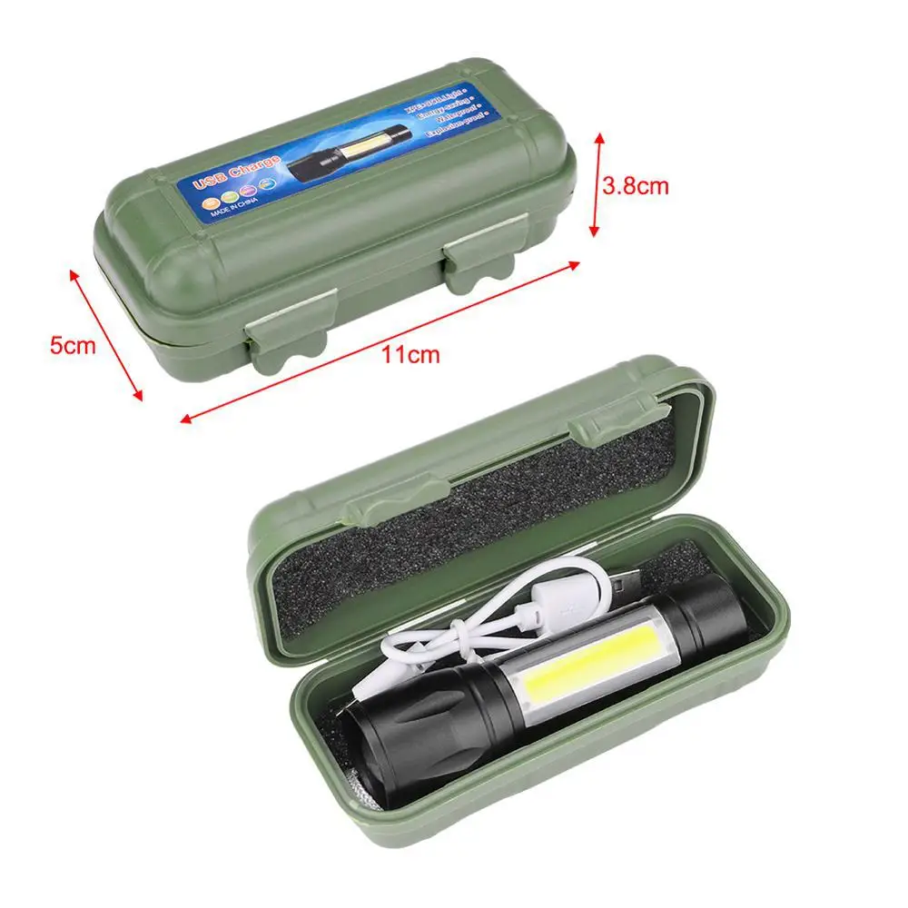 LED  Bright Flashlight Rechargeable with COB Side Searchlight USB Torch Mini Small Handheld Portable Lamp for camping