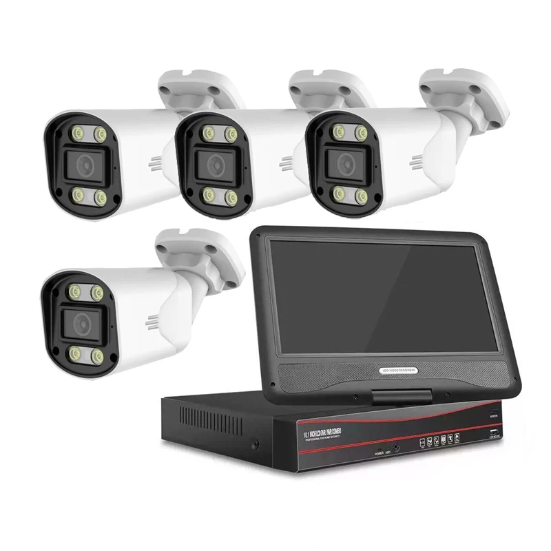 Xmeye 10 inch Monitor POE NVR 4ch CCTV Video Recorder 4 Channel POE NVR Kit 5MP 2MP POE IP Camera Security System
