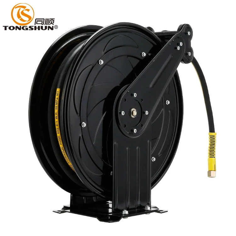 Retractable metal grease hose reel drum auto rewind car repair sale