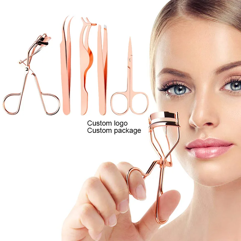 5-in-1 Eyelash Applicator Tool Set Stainless Steel Fake Lash Extension Tweezers Eyebrow Scissors Eyelashes Curler For DIY Makeup