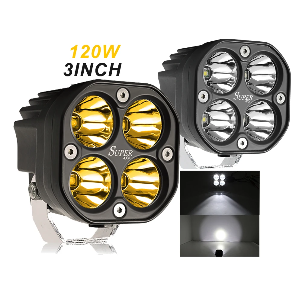 Manufacturer Factory 3' Inch 40W Spot Flood Combo Beam Auxiliary Led Pods White Yellow 4x4 Offroad Mini Led Fog Driving Light