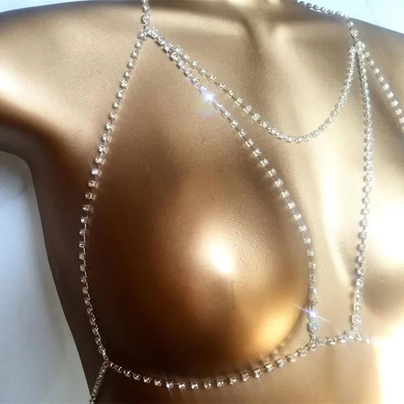 New simple body rhinestone breast chain body chain nightclub bikini sexy breast chain