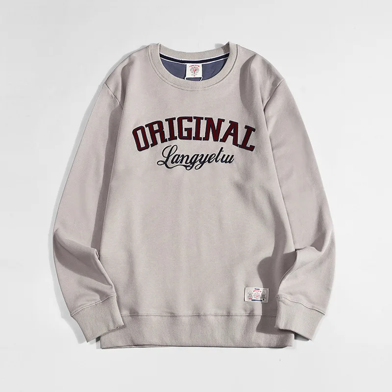 Custom round neck sweater male letter embroidery 330g cotton autumn coat single wear loose for outside