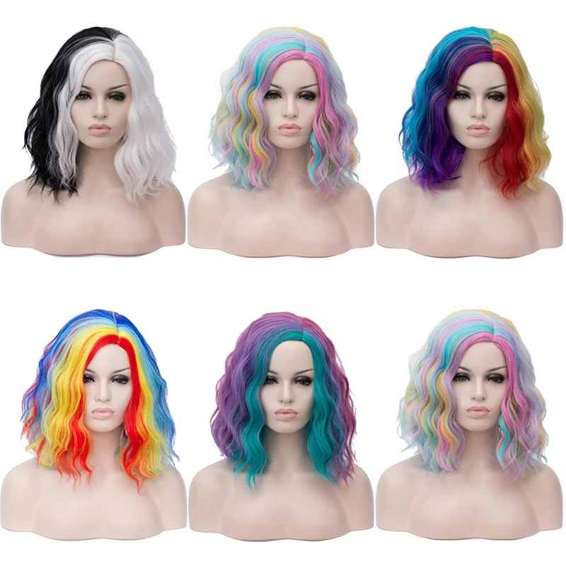Wholesale Half Black White Fiber Wigs Synthetic Long Curly Wavy Cosplay Party Wig for Women Costume