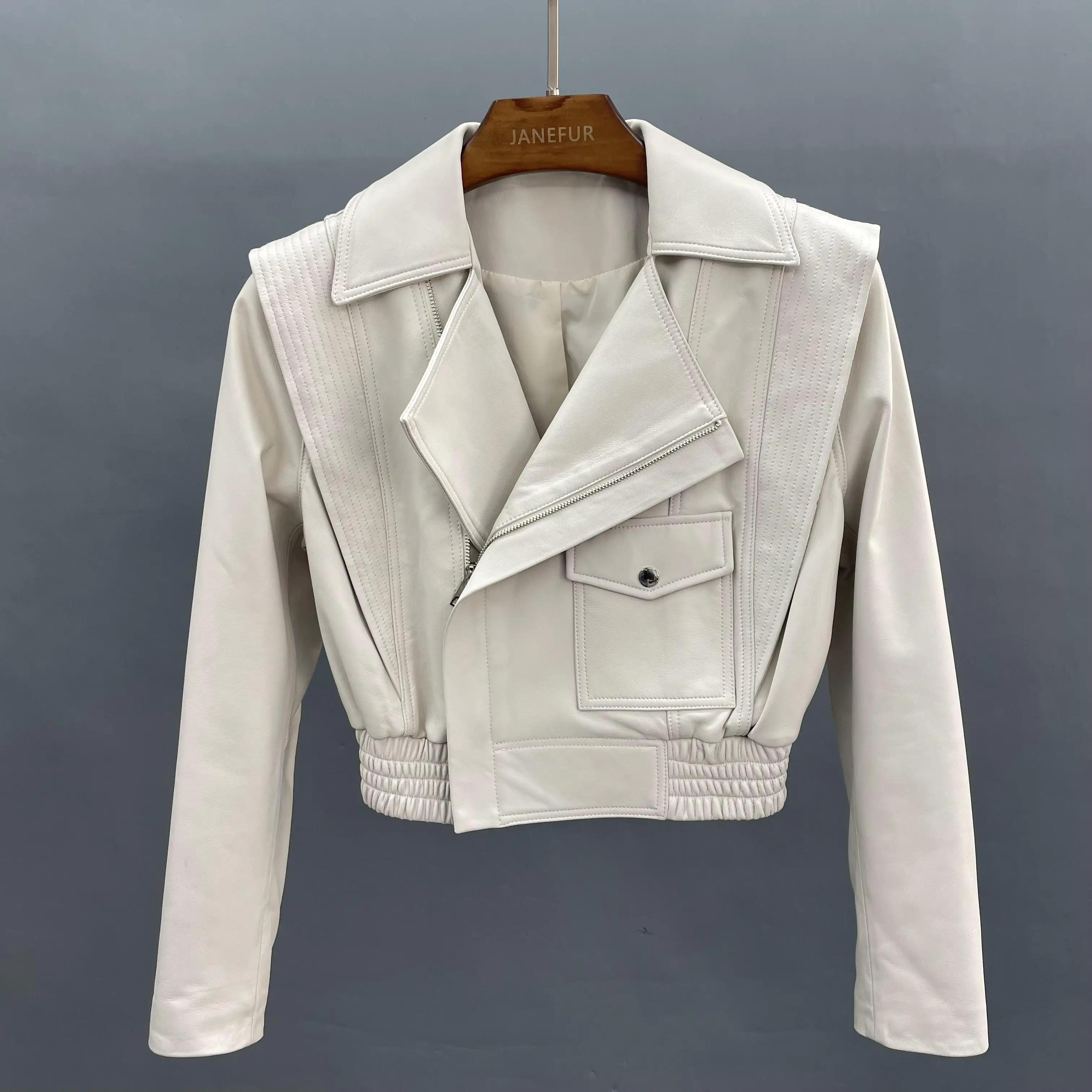 New Female Stylish Coats For Woman 2023 vintage Long Sleeve pockets Spring Leather Jacket Autumn Lady Outerwear