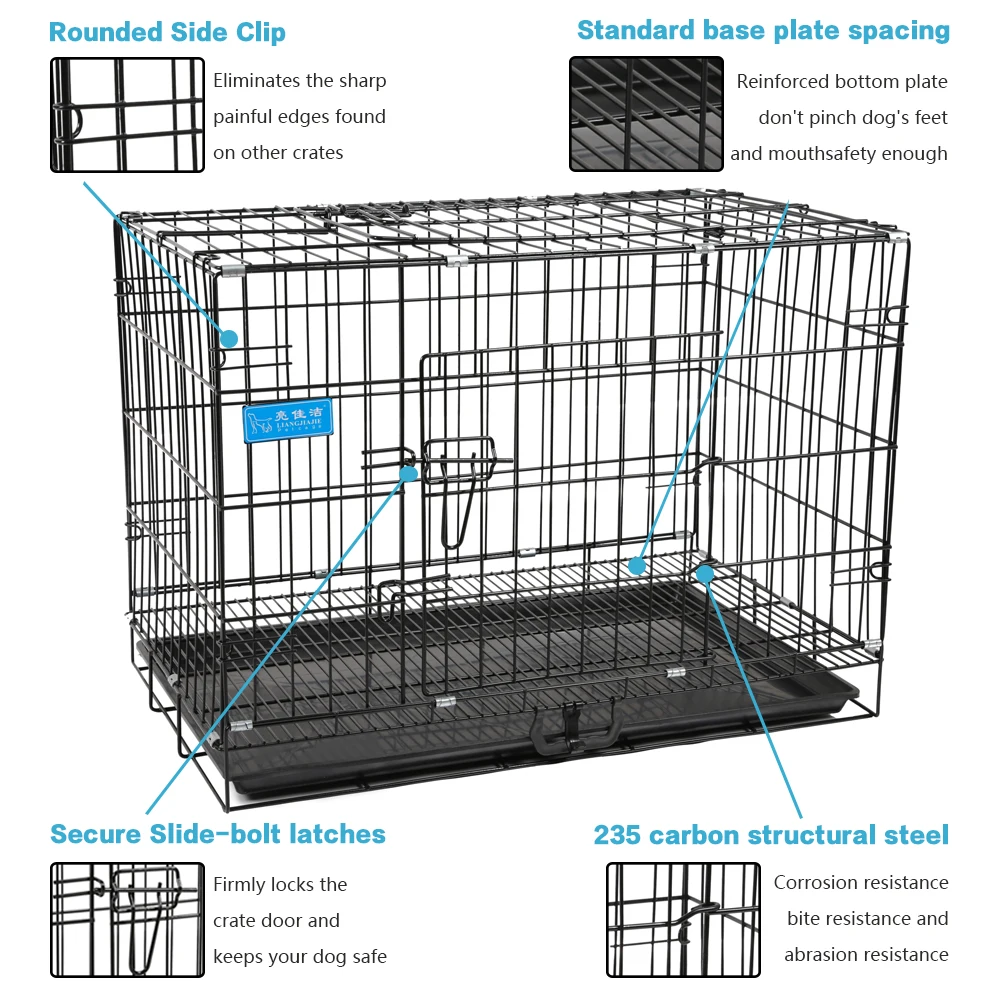 2023 Hot Sale Amazon New Large Portable Kennel Puppy Black Foldable Carrier Stainless Steel Kennel Dog Cages Pet Cage for Sale