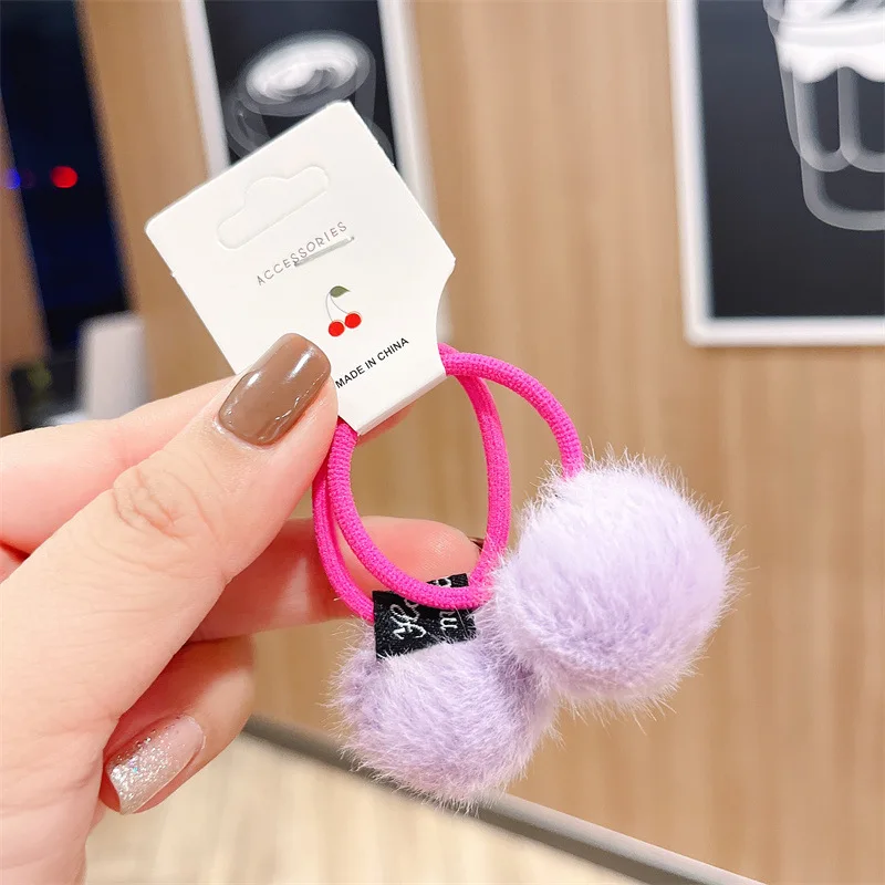 IFOND Colorful Pom Pom Balls Hair Ties Cute Elastic Rubber Bands Traceless Soft Hair Ring Hair Rope Accessories