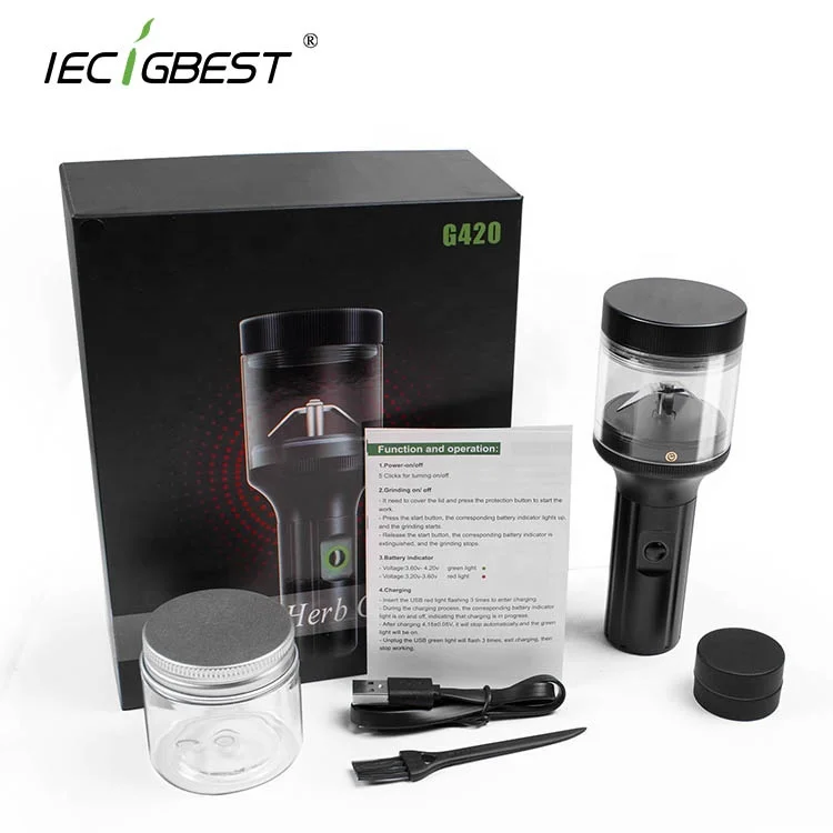 IECIGBEST Stainless Steel Herb Grinder Electric 1600mah Herb Grinder with 2 Blades in Stock Fast delivery