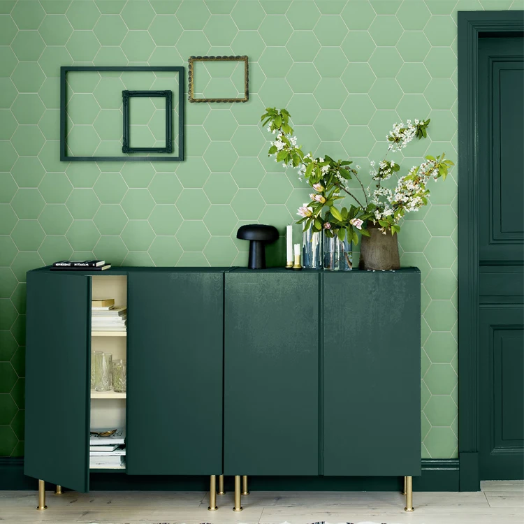 Colorize green self-adhesive hexagonal brick mosaic tile interior wall decoration 4mm Thickness bathroom kitchen backsplash