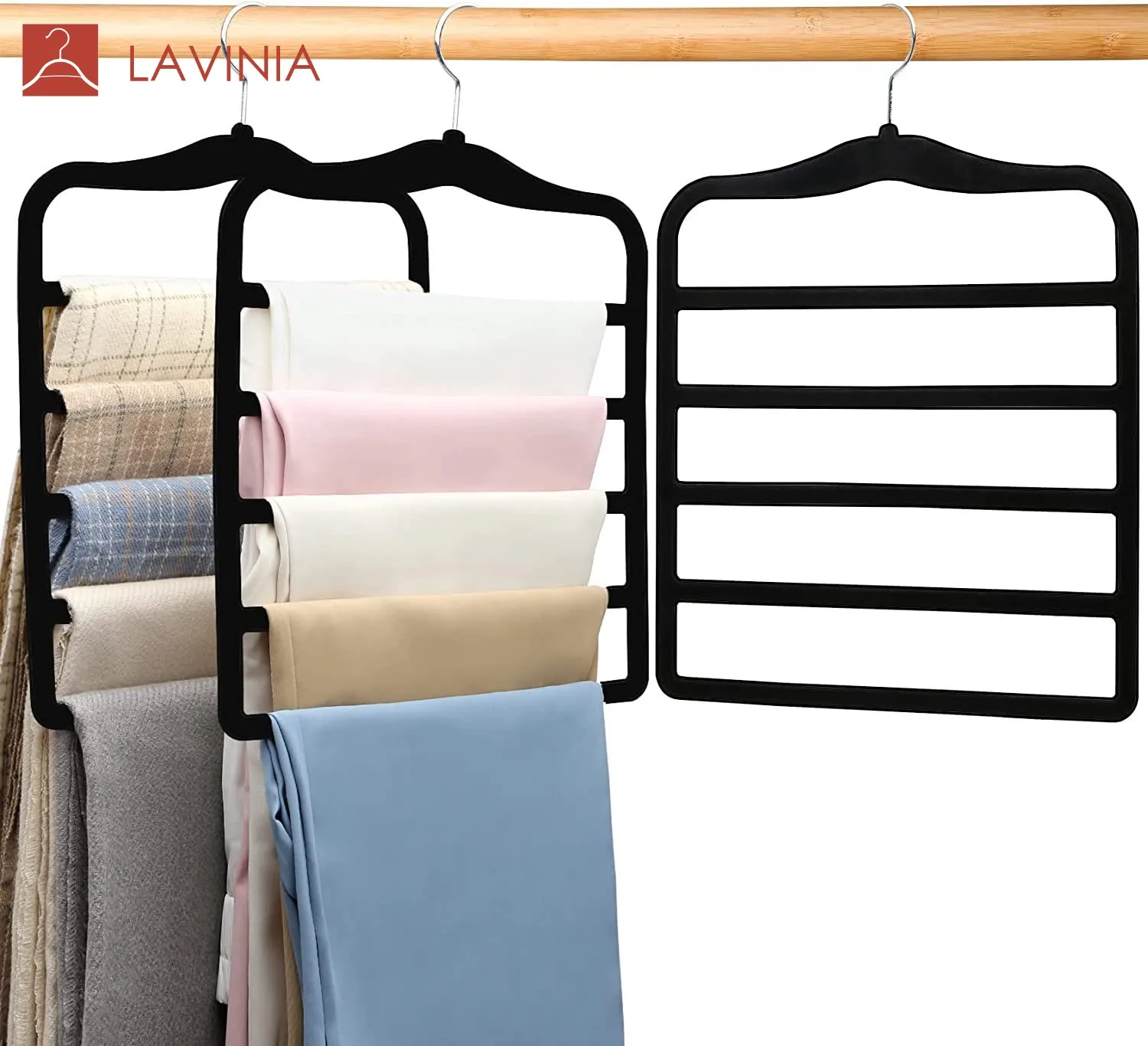 five-fold trouser hangers pants non-marking non-slip multi-functional storage plastic hangers plastic trouser hangers velvet