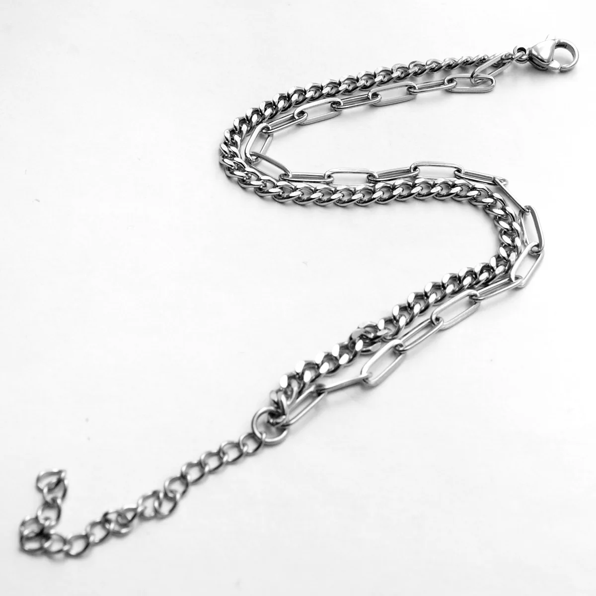 Paper clip Carved Cuban Link New Jewelry Exquisite Gift Double 2 Layer Chain Stainless Steel Bracelet