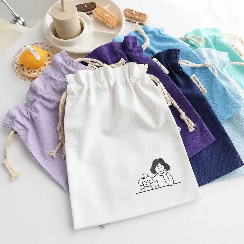 Custom Logo Organic Fabric Cotton Dust Packaging Bag Washable Canvas Woven Drawstring Bags