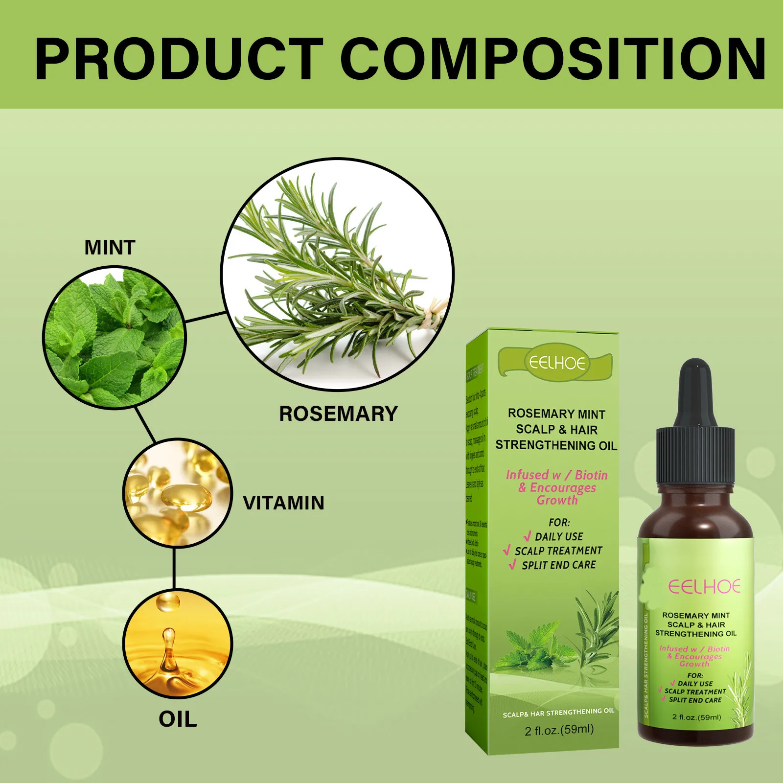 Factory Price Hair Scalp Treatment rosemary mint scalp hair strengthening oil private label