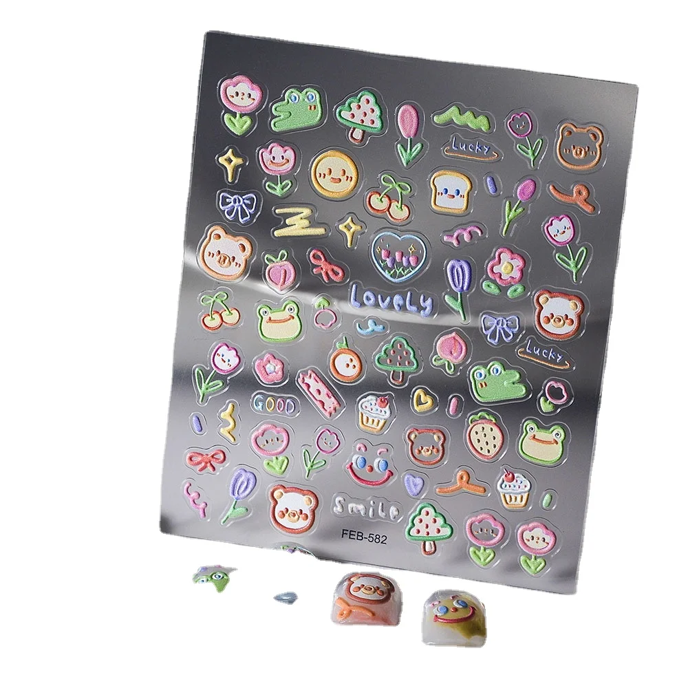 Frog 5D relief cartoon nail sticker with adhesive waterproof cute nail decal decorative small pattern