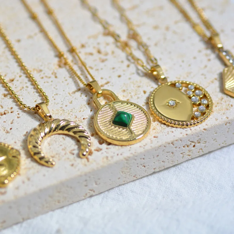 Wholesale Natural Stone Moon Sun Drop OilPendant Accessories Various Titanium Steel Jewelry Charm Pendant Chain Necklace For DIY